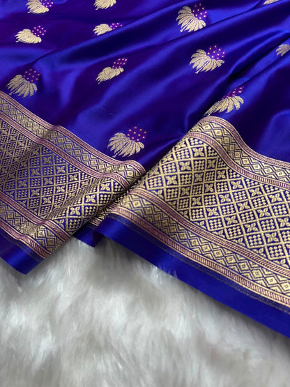 Banarasi Minakari Floral Pattern Mashru Silk Saree in Royal Purple Shades