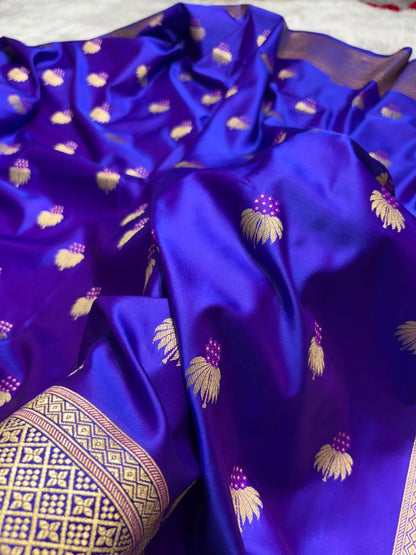 Banarasi Minakari Floral Pattern Mashru Silk Saree in Royal Purple Shades