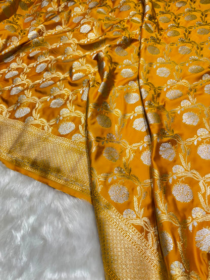 Mustard Shades Floral Jaal Mashru Silk Saree