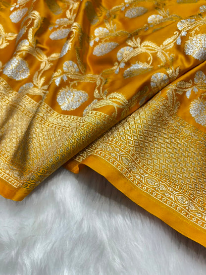 Mustard Shades Floral Jaal Mashru Silk Saree