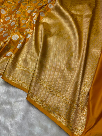 Mustard Shades Floral Jaal Mashru Silk Saree
