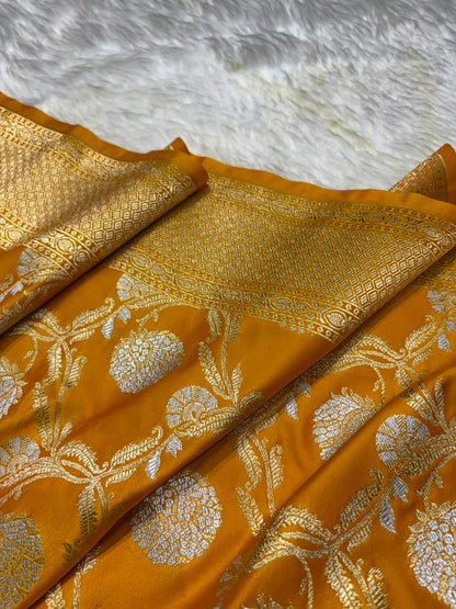 Mustard Shades Floral Jaal Mashru Silk Saree