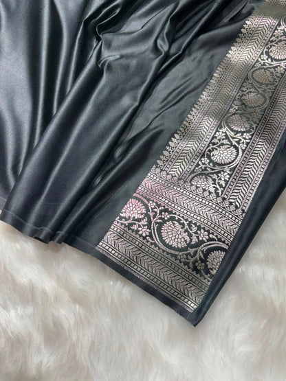 Black Shades Banarasi Leheriya with Booti Mashru Silk Saree