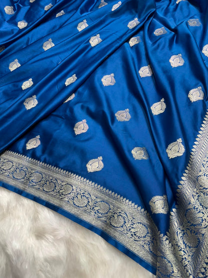 Royal Blue Shades Floral Boota Pattern Mashru Silk Saree