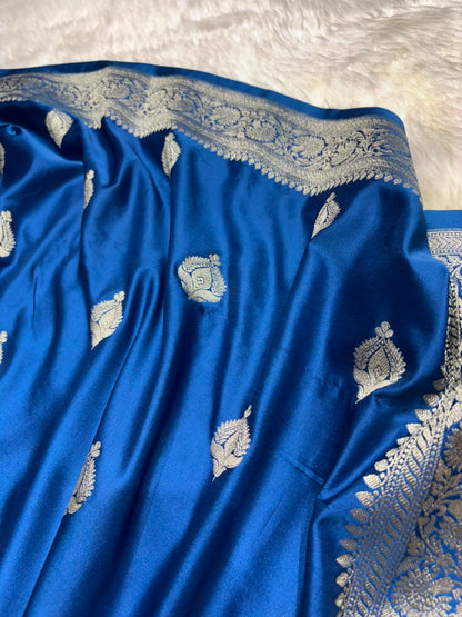 Royal Blue Shades Floral Boota Pattern Mashru Silk Saree