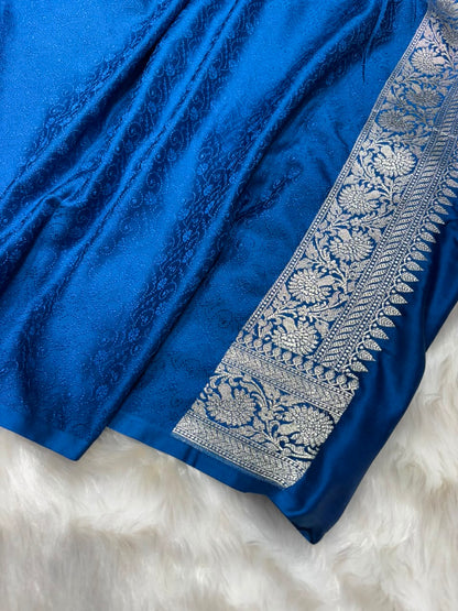 Royal Blue Shades Floral Boota Pattern Mashru Silk Saree