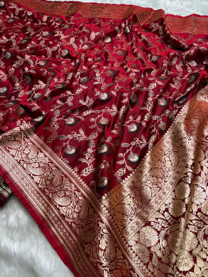 Maroon Shades Floral Minakari Jaal Pattern Mashru Silk Saree