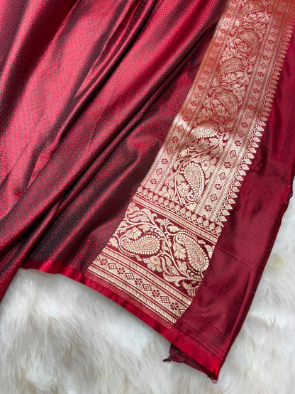 Maroon Shades Floral Minakari Jaal Pattern Mashru Silk Saree