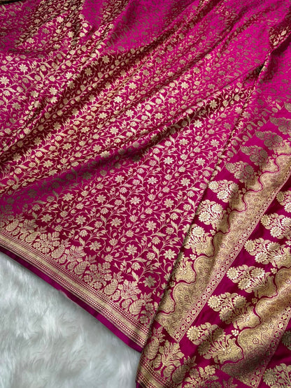 Rani Shades Floral Jaal Brocade Mashru Silk Saree Banarasi Saree Shades