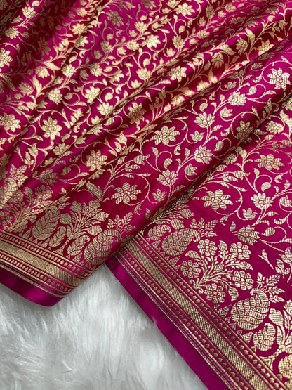 Rani Shades Floral Jaal Brocade Mashru Silk Saree Banarasi Saree Shades