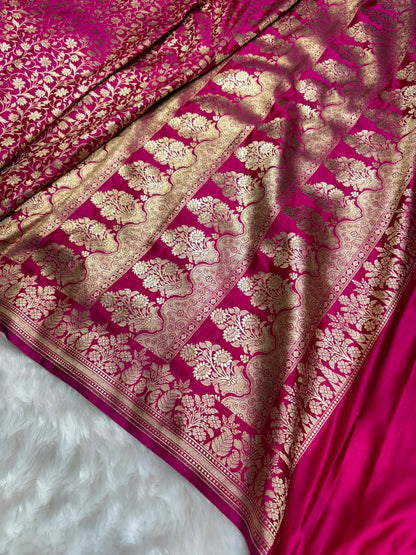 Rani Shades Floral Jaal Brocade Mashru Silk Saree Banarasi Saree Shades