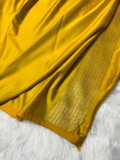 Mustard Yellow Shades Booti with Floral Border Mashru Silk Saree