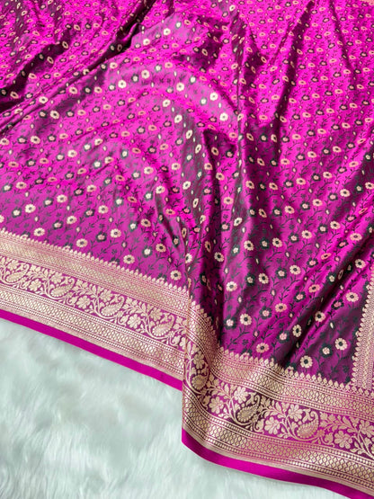 Magenta Shades Jaal Minakari Floral Pattern Mashru Silk Saree