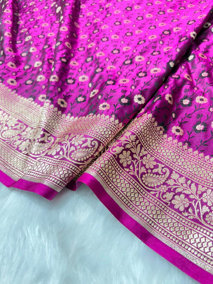 Magenta Shades Jaal Minakari Floral Pattern Mashru Silk Saree