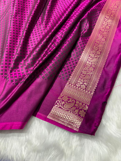Magenta Shades Jaal Minakari Floral Pattern Mashru Silk Saree