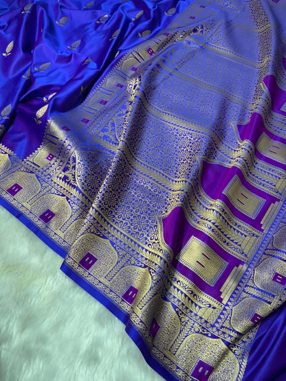Banarasi Royal Purple Shades Booti with Unique Border and Pallu Mashru Silk Saree