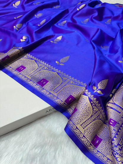 Banarasi Royal Purple Shades Booti with Unique Border and Pallu Mashru Silk Saree
