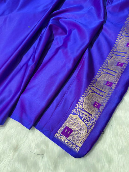 Banarasi Royal Purple Shades Booti with Unique Border and Pallu Mashru Silk Saree