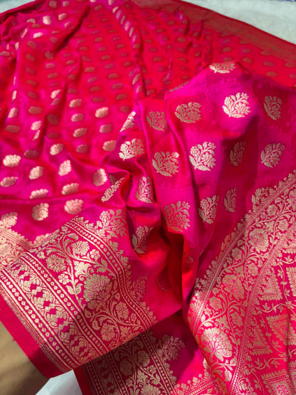 Rani Pink Shades Floral Booti with Tanchoi Pattern Mashru Silk Saree