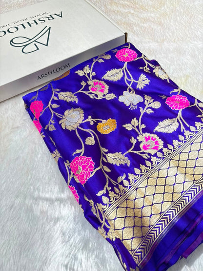 Banarasi Royal Purple Floral Minakari Jaal Pattern Mashru Silk Saree
