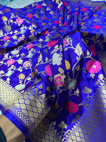 Banarasi Royal Purple Floral Minakari Jaal Pattern Mashru Silk Saree