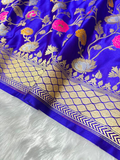 Banarasi Royal Purple Floral Minakari Jaal Pattern Mashru Silk Saree