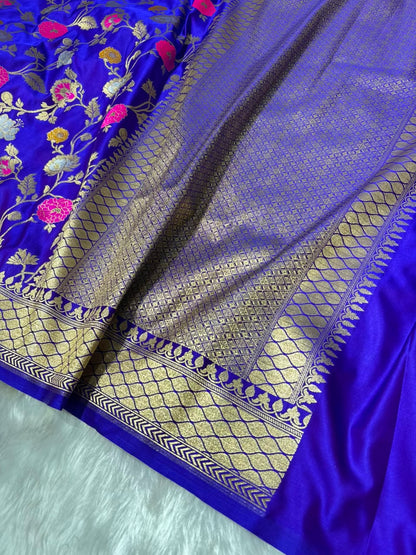 Banarasi Royal Purple Floral Minakari Jaal Pattern Mashru Silk Saree