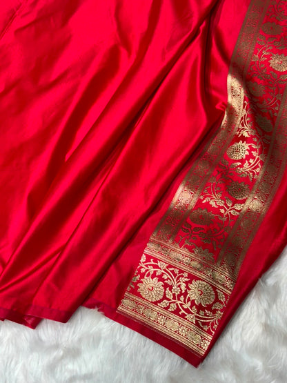 Premium Banarasi Satin Katan Saree Swarovski Work Boota Pattern in Red Shades