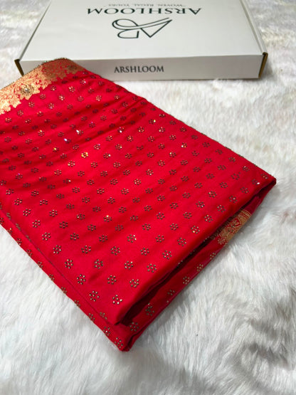 Red With Swarovski Work Booti Mashru Silk Saree