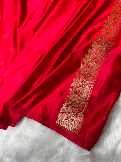 Red With Swarovski Work Booti Mashru Silk Saree