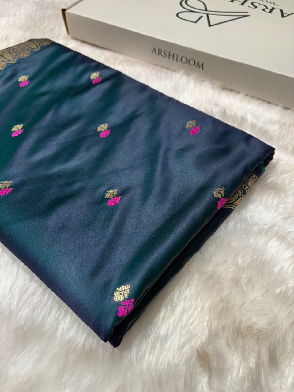 Peacock Blue Shades Booti Pattern Mashru Silk Saree