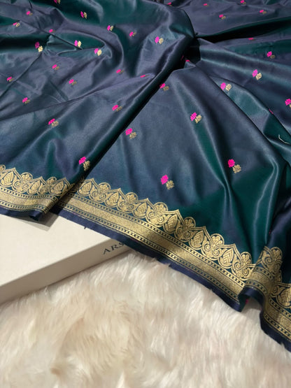 Peacock Blue Shades Booti Pattern Mashru Silk Saree