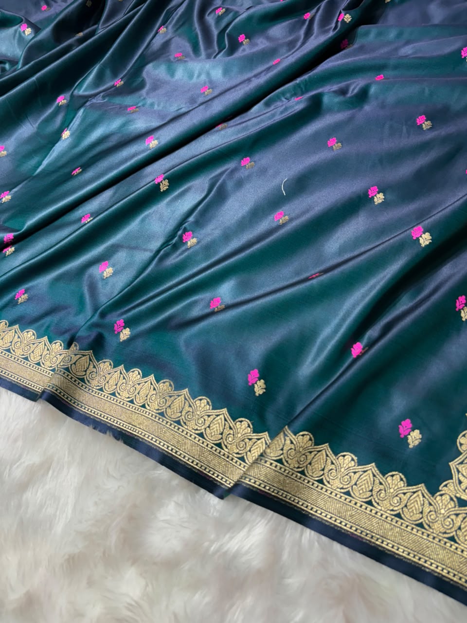 Peacock Blue Shades Booti Pattern Mashru Silk Saree