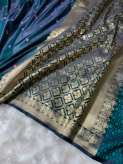 Peacock Blue Shades Booti Pattern Mashru Silk Saree