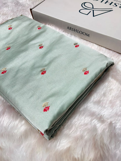 Ice Green Shades Booti Pattern Mashru Silk Saree