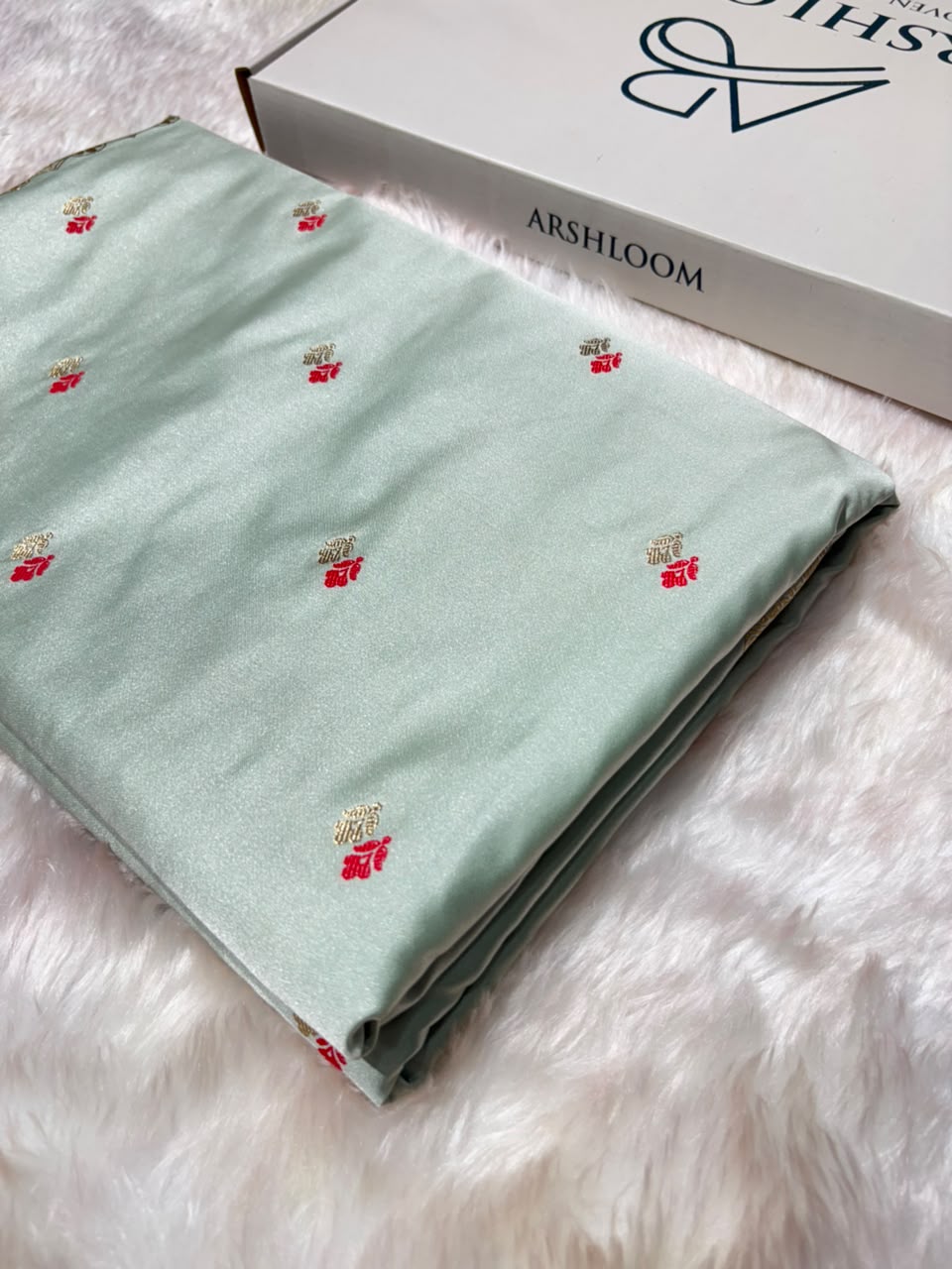 Ice Green Shades Booti Pattern Mashru Silk Saree
