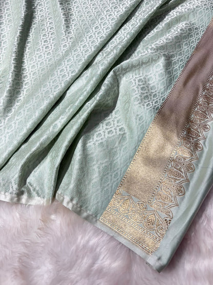Ice Green Shades Booti Pattern Mashru Silk Saree
