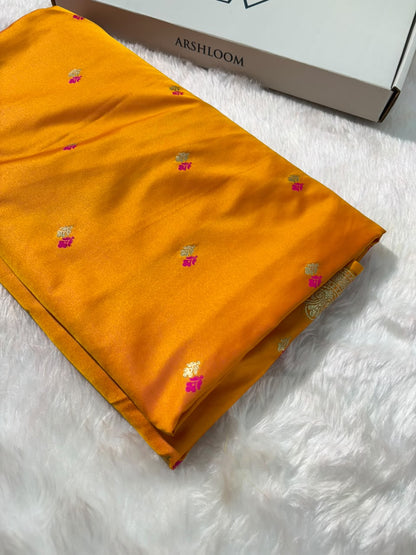 Mustard Shades Booti Pattern Mashru Silk Saree
