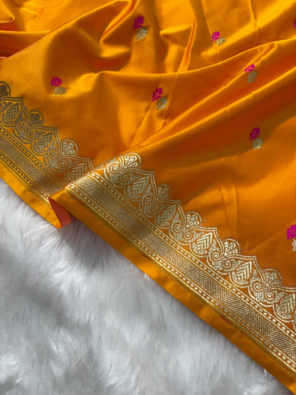 Mustard Shades Booti Pattern Mashru Silk Saree