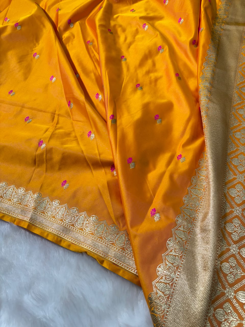 Mustard Shades Booti Pattern Mashru Silk Saree