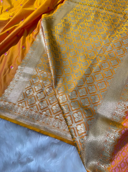 Mustard Shades Booti Pattern Mashru Silk Saree