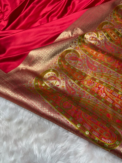 Banarasi Red Shades With Minakari Pallu Mashru Silk Saree