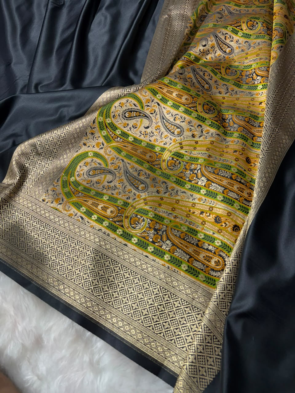 Banarasi Black Shades With Minakari Pallu Mashru Silk Saree