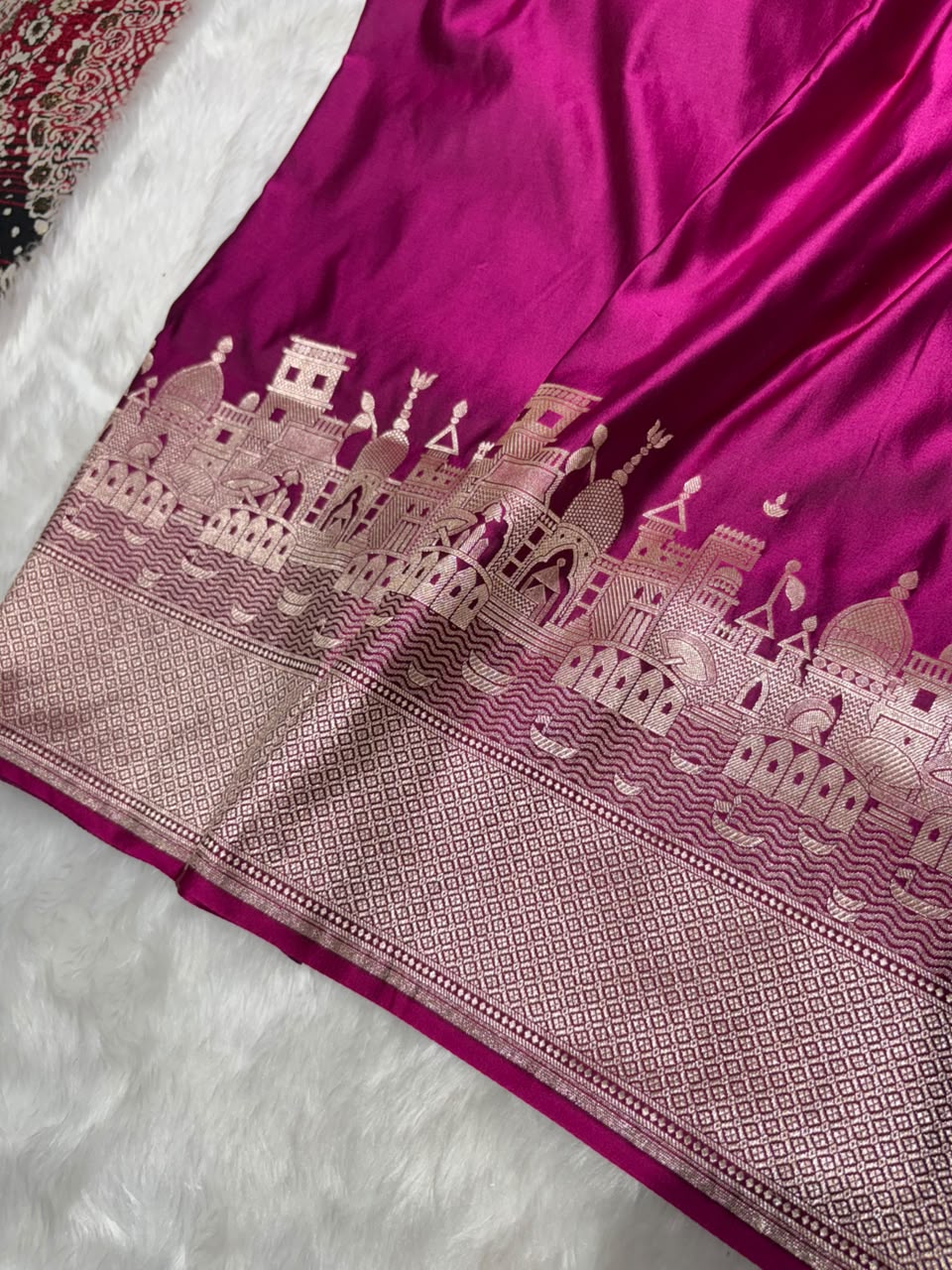 Banarasi Ghat Pattern Purple Satin Katan Silk Saree