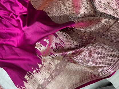 Banarasi Ghat Pattern Purple Satin Katan Silk Saree