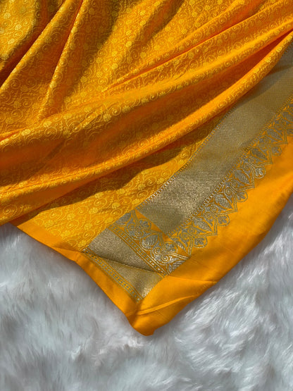 Yellow Shade Floral Motifs Mashru Silk Saree