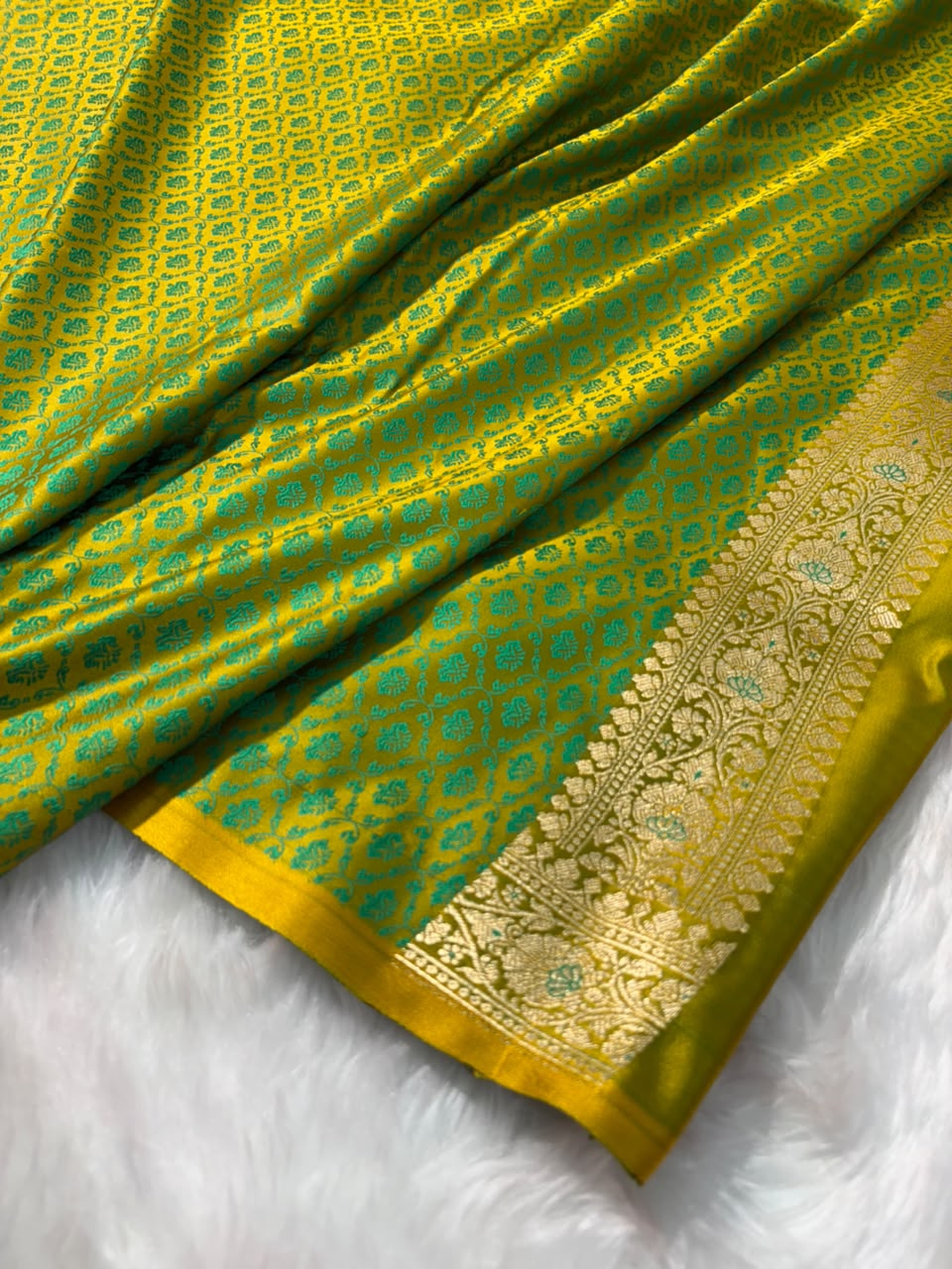 Liril Green Shades Floral Booti Mashru Silk Saree